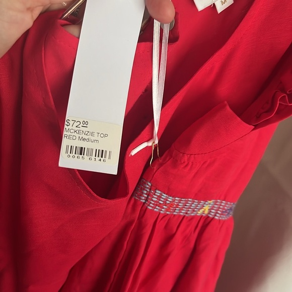 NWT J. Marie McKenzie Red Embroidered Linen Ruffle   Babydoll Top Size Medium - Picture 4 of 6
